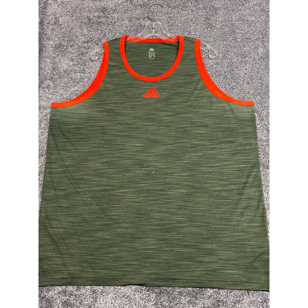 Adidas Mens 2XL Tank Top Green Orange Space Dye Heathered Sleeveless Shirt